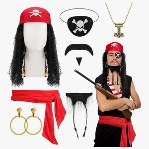 Pirate Costume Set with Red Bandana and Accessories